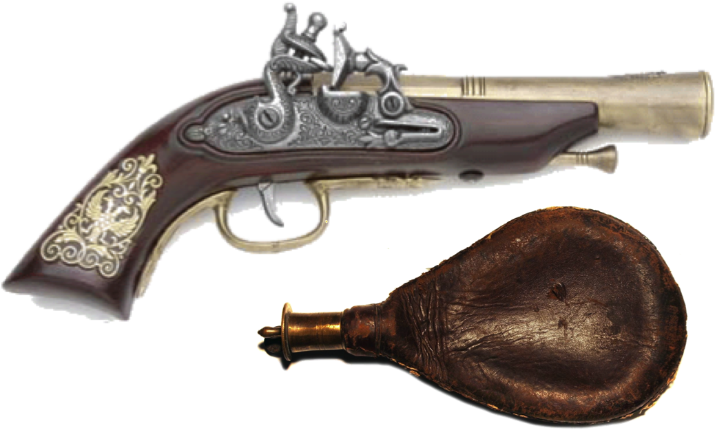 Gunpowder Flask And Pistol - 17th Century Guns (1075x661), Png Download