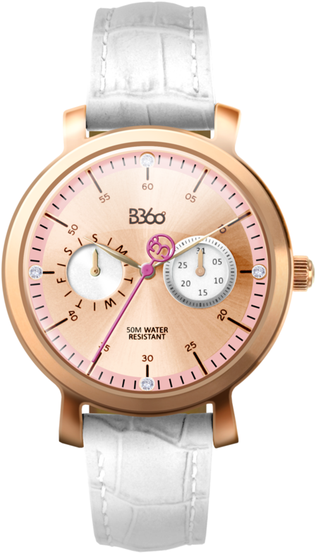 B Trendy-silver Rose Gold White Watch - Gold (800x800), Png Download