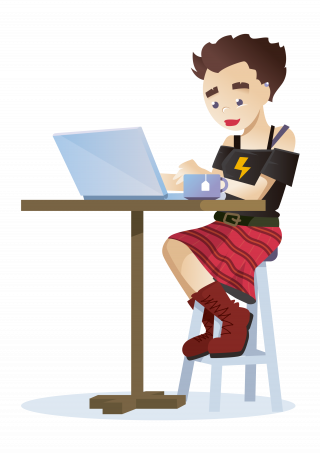 A Woman Working As A Freelancer In A Coffee Shop With - Tea (320x453), Png Download