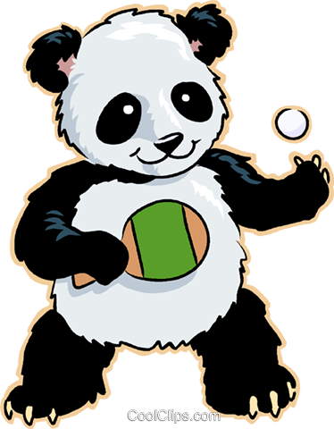 Panda Bear Royalty Free Vector Clip Art Illustration - Panda Playing Table Tennis (374x480), Png Download