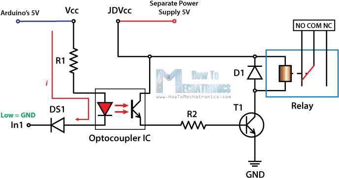 Control High Voltage Devices Arduino Relay Tutorial - Relay Module Circuit Diagram (700x374), Png Download