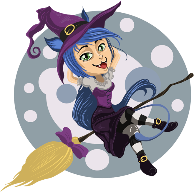 Free Witches Broom Clipart - Halloween Witch Round Ornament (700x691), Png Download