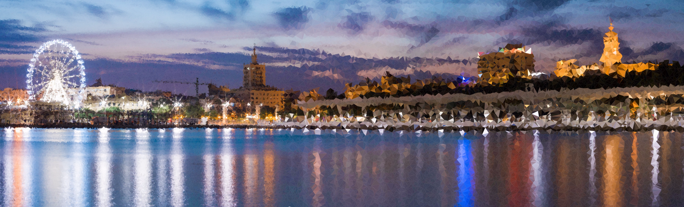 Big Image - Luckygiftshop Q3024 City Lights River Reflection Cityscape (2400x729), Png Download