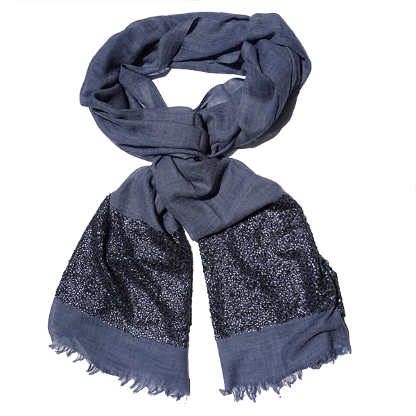 Shawl Wool Sequins Blue Drape - Scarf (600x600), Png Download