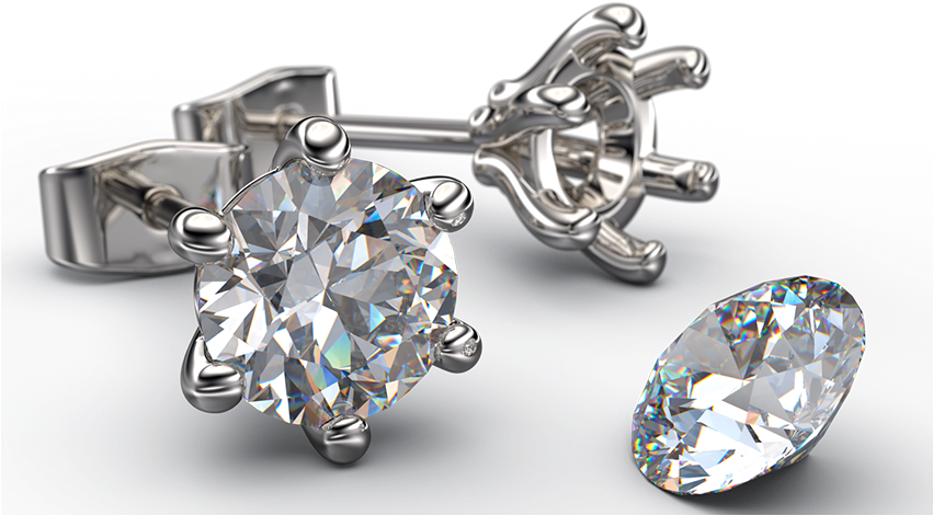 6 Claw Round Brilliant Cut Diamond Stud Earrings - Earrings (850x478), Png Download