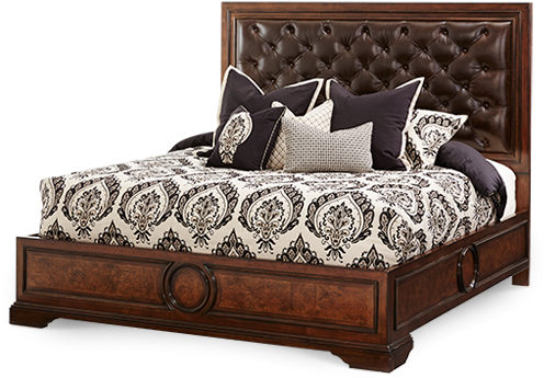 Amini Queen Panel Bed W/leather Tufted Headboard - Leather Headboard Panel Bed (600x510), Png Download