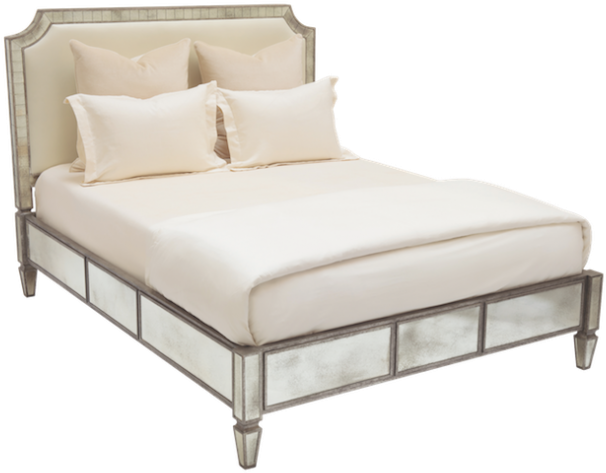 Morgan Low Bed - Antiqued Mirror & Upholstery (700x552), Png Download