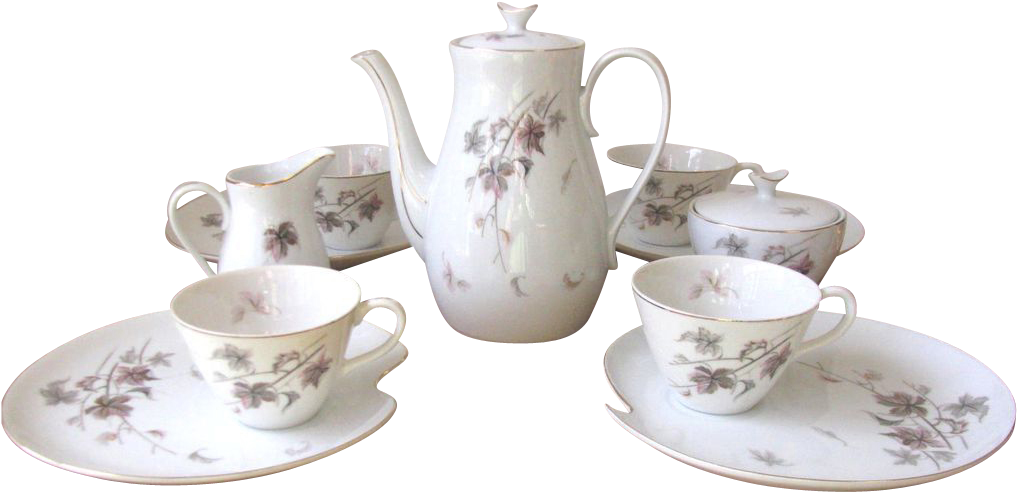 Vintage Purple And Gray Luncheon Set With Teapot - Purple (1021x1021), Png Download
