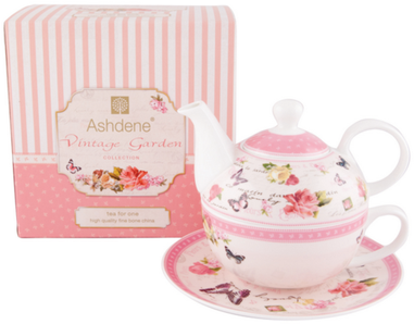 Ashdene Vintage Garden Tea For One Set - Ashdene Australian Bone China Tea Cup And Saucer Vintage (380x380), Png Download
