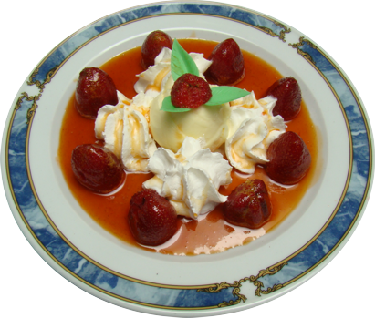 Selección De Fresas Flambeadas Al Licor Grand Manier, - Pfannkuchen Mit Eis (411x349), Png Download