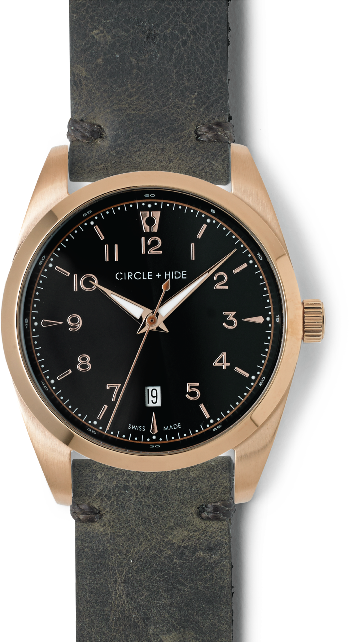 Rose Gold Watch Black Dial Distressed Brown Leather (2048x2048), Png Download