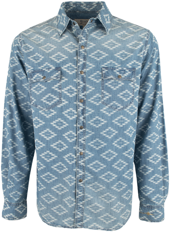 Ryan Michael Aztec Indigo Snap Shirt - Active Shirt (544x800), Png Download