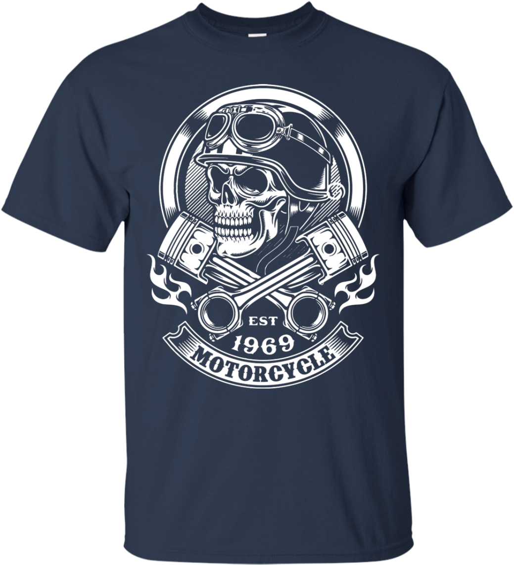 Vintage Biker Skull With Crossed Piston Emblem T Shirt - Vintage Biker Skull With Crossed Piston (1155x1155), Png Download