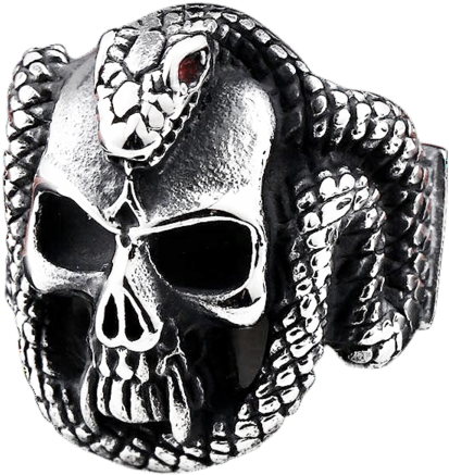 Gothic Badass Jewellery Jewelry Biker Skull Snake Ring - Ring (600x600), Png Download