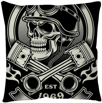 Vintage Biker Skull With Crossed Piston Emblem Throw - Vintage Biker Skull With Crossed Piston (400x400), Png Download