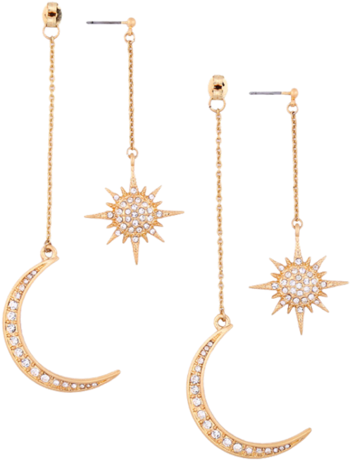 Pendientes Sol Y La Luna Rhinestoned - Star Moon Drop Earrings (558x744), Png Download