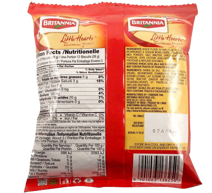 Britannia Biscuits - Little Hearts - Britannia Little Hearts Ingredients (832x711), Png Download