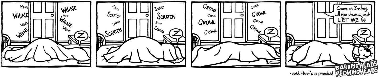 Barking Heads Bed Comic Strip - Barking Heads (1600x349), Png Download
