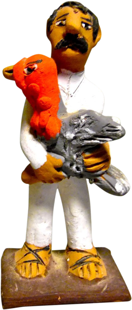 Vintage Mexican Folk Art Pottery Man Holding A Turkey - Figurine (1023x1023), Png Download