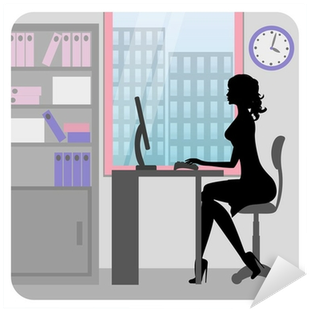 Business Woman Vector Png Download - Silhouette Of Woman Working At Desk (400x400), Png Download