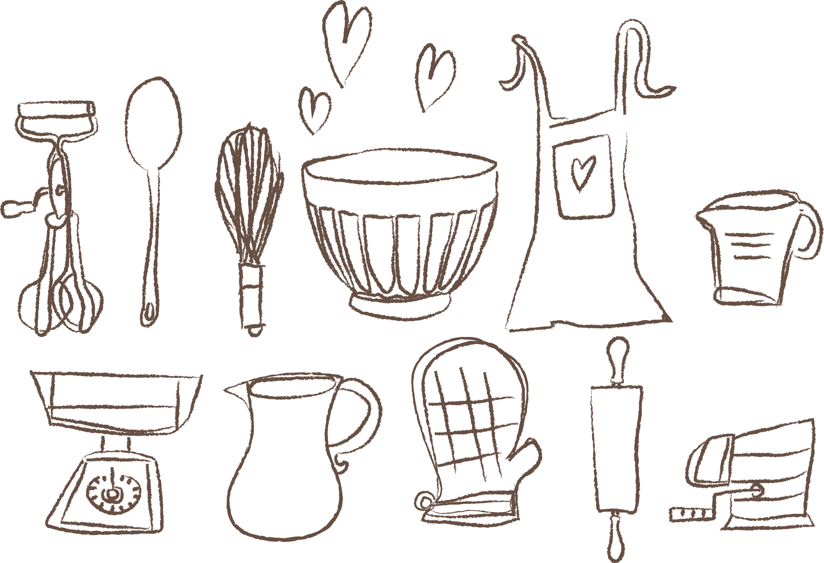 Handmade In Sf - Kitchen Supplies Drawing (3372x2303), Png Download