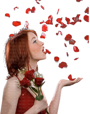 Woman Red Petals Femme Rouge - Illustration (318x400), Png Download