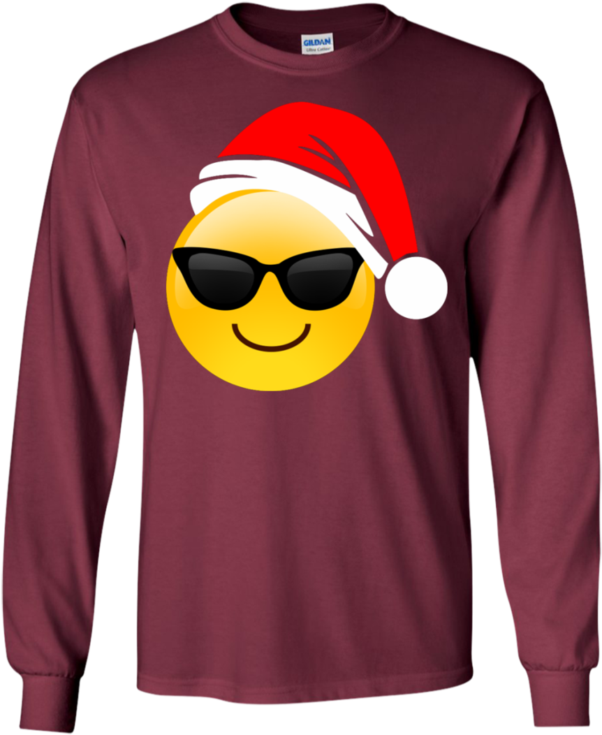 Emoji Christmas Shirt Cool Sunglasses Santa Hat Family - Birthday Girl Emoji Sunglasses Shirt Smile T Shirt (1060x1060), Png Download