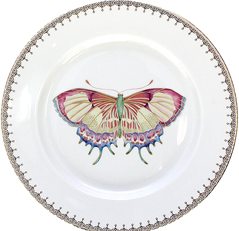 Mottahedeh Cornflower Blue Lace Dessert Plate - Mottahedeh Apple Lace Golden Teardrop Butterfly Dessert (843x800), Png Download