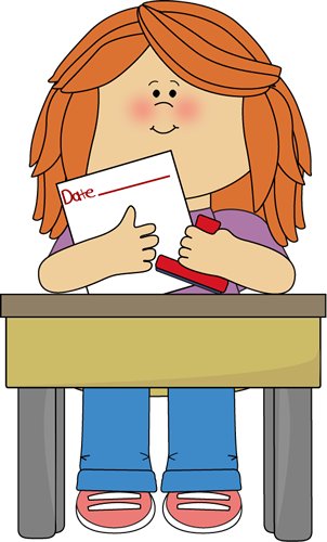 Girl Date Stamper Job Clip Art - Sit Down At School (302x500), Png Download