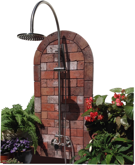 Rustic Brick Outdoor Shower - Arch (461x562), Png Download