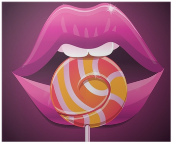 Woman's Lips And Striped Lollipop - Illustration (400x400), Png Download