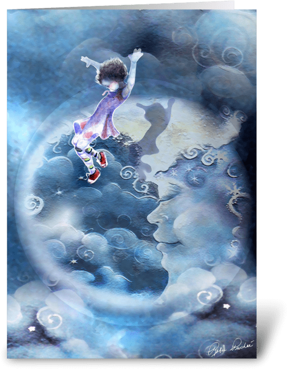 Little Girl Jumps Over The Moon Greeting Card - Greeting Card (700x792), Png Download