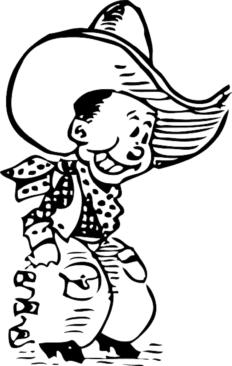 Baby Black Outline Western Drawing People Boy - Cowboy Clip Art (800x1264), Png Download