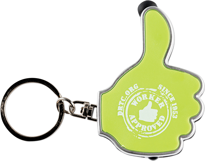 Lime-colored Thumbs Up Keyring With The Words Drtc - Thumb Signal (800x800), Png Download