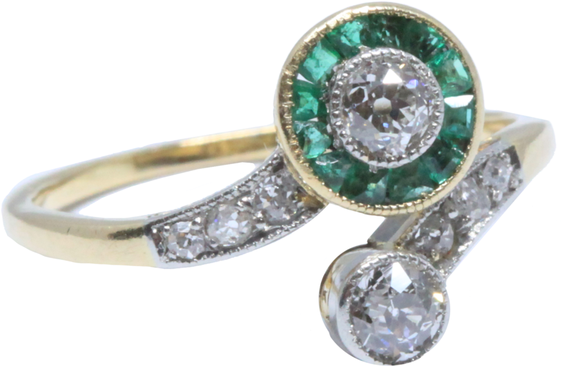 Antique Diamond And Emerald “toi Et Moi“ Ring, Edwardian, (1000x805), Png Download