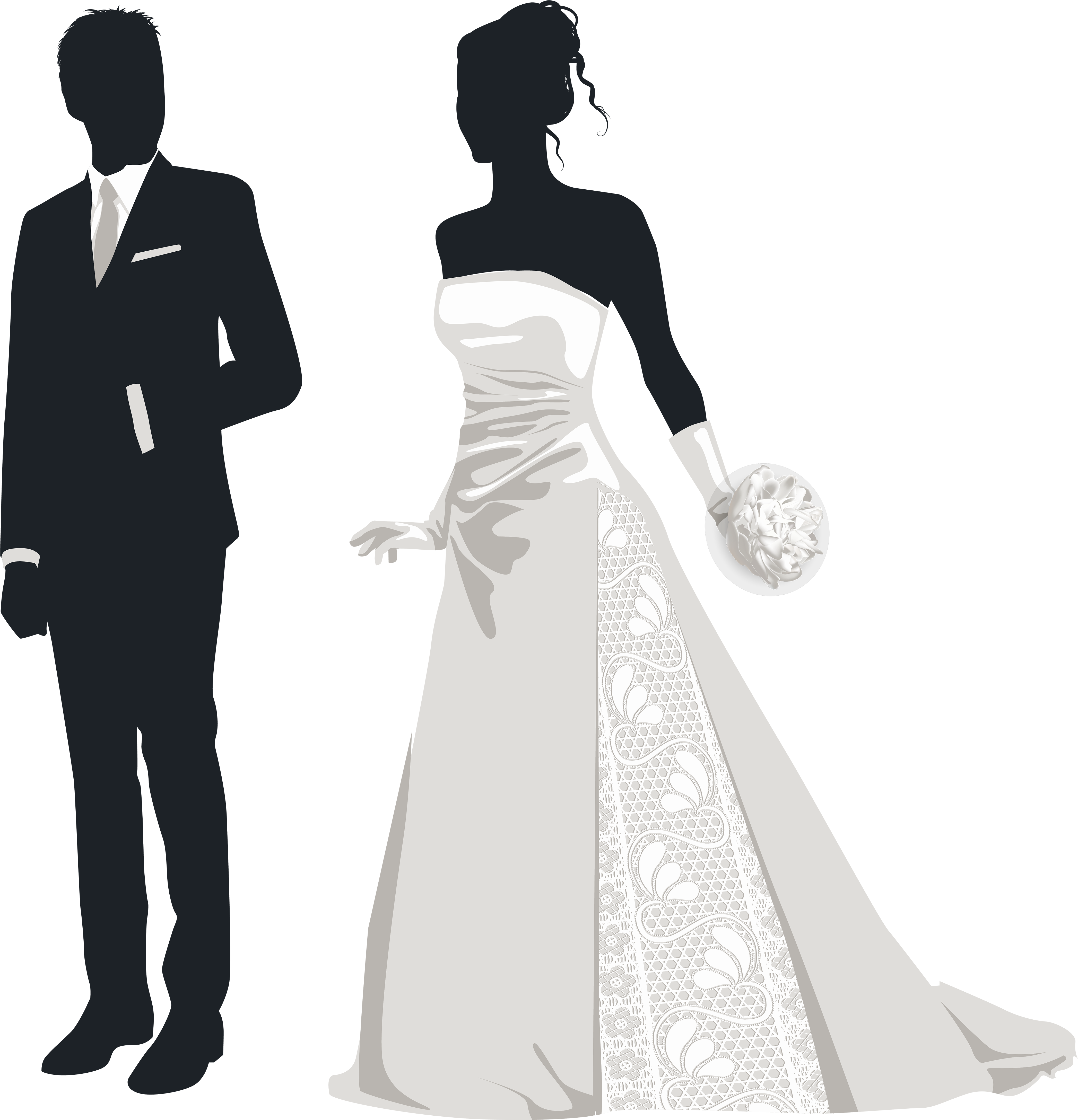 Bride And Groom Silhouettes Png Clip Art - Stickalz Llc Full Color Bride And Groom Full Color (4329x4500), Png Download