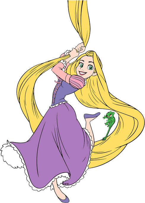 Clip Art Disney Galore Pascal Swinging From - Rapunzel Swinging From Hair (500x693), Png Download