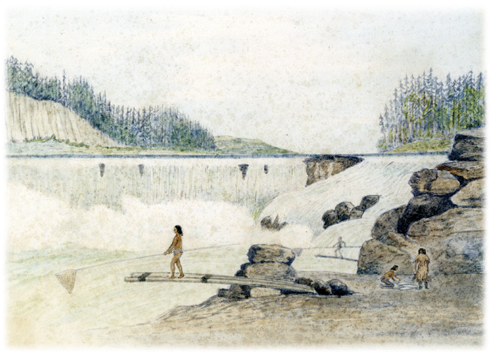 Indians Fishing At Willamette Falls Near Oregon City - Flti (790x515), Png Download