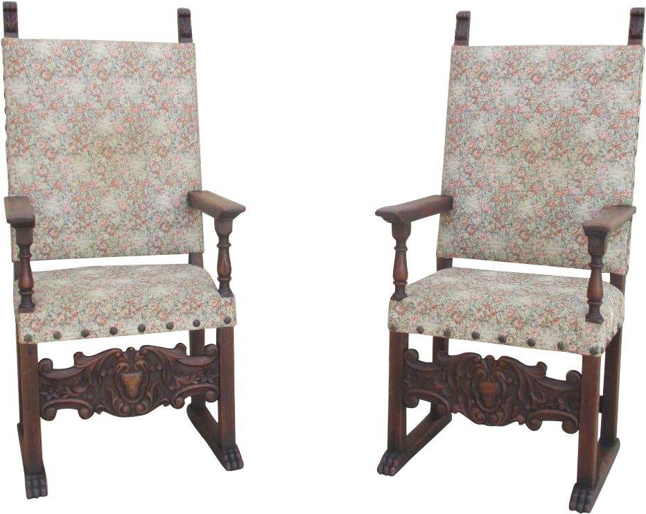 Pair Of Spanish Antique Hall Chairs King's Chairs Arm - Rocking Chair (931x931), Png Download
