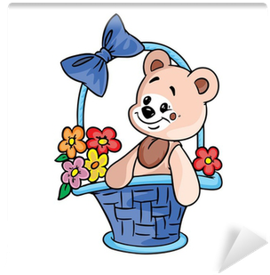 Teddy Bear With Flowers In Gift Basket Wall Mural • - Gift Basket (400x400), Png Download