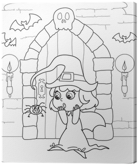Coloring Halloween Little Witch In Creepy House Canvas - Häxa Halloween Bilder Att Färglägga (400x400), Png Download