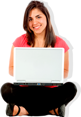 Mujer Joven Sentada Con Portatil De Color Blanco En - Estudiantes Y Laptops Png (275x440), Png Download
