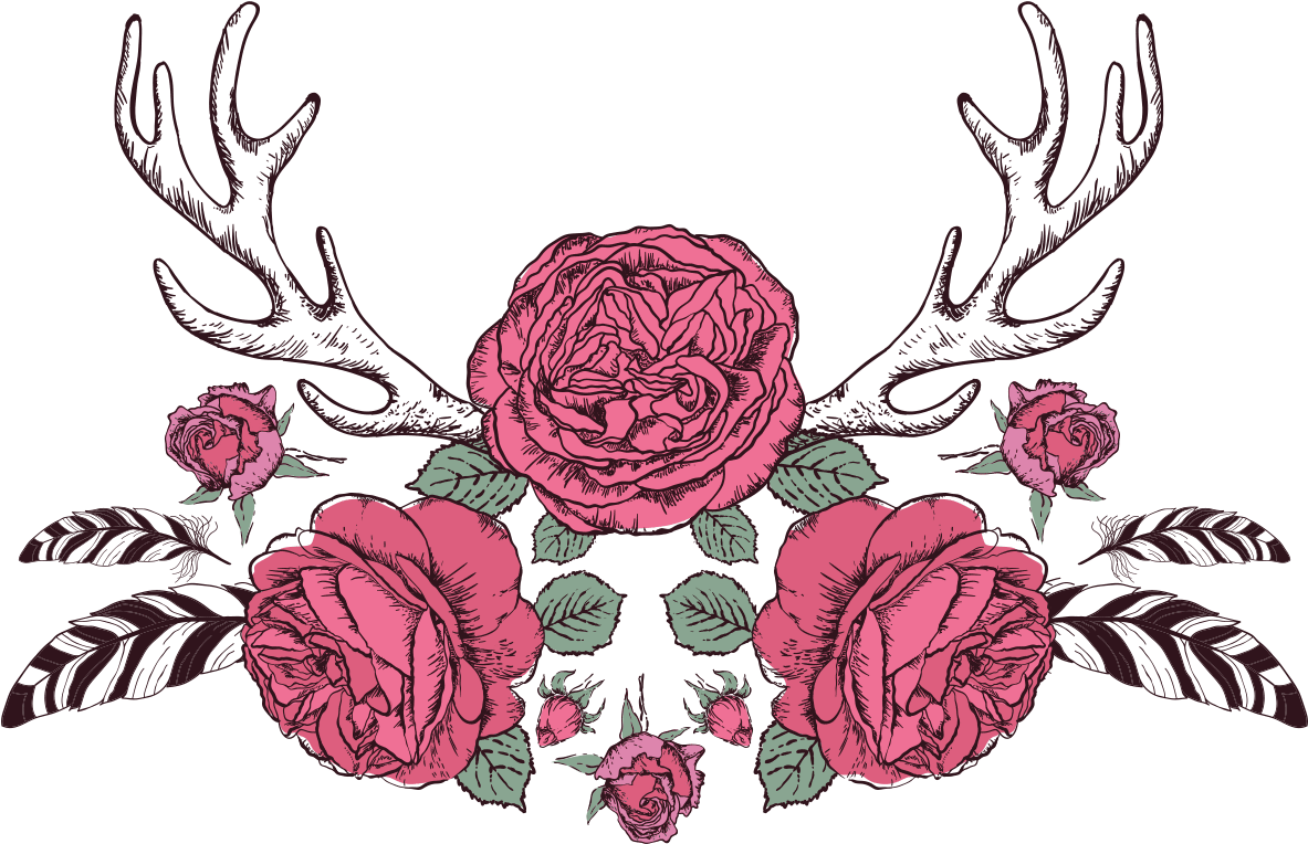 Sticker Boheme Roses Et Plumes Ambiance Sticker Col - Tatouage Cerf Rose (1200x1200), Png Download