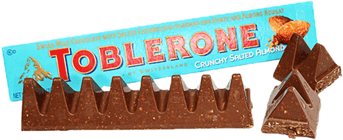 Toblerone Of Switzerland Crunchy Salted Almond - Toblerone Crunchy Salty Almond Chocolate Bars 3.5 Oz (500x500), Png Download