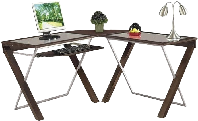 Img - Office Star L-shaped Computer Desk With Glass Top In (798x798), Png Download