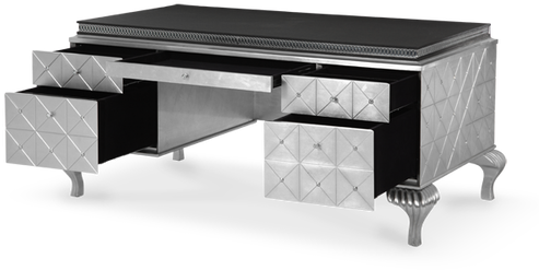 5 Drawers Crystal Knobs Caviar Finish Cabriole Legs - Aico Hollywood Swank Desk (500x425), Png Download