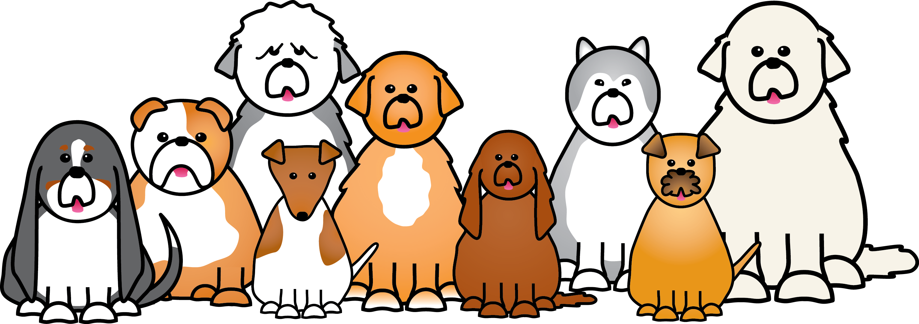 Download HD Dog Puppy Cat Pet Clip Art - Cartoon Group Of Dogs Transparent  PNG Image - NicePNG.com, image size:3066x1083