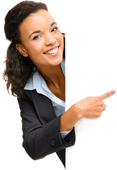 Our Address - Woman Pointing Transparent (550x824), Png Download