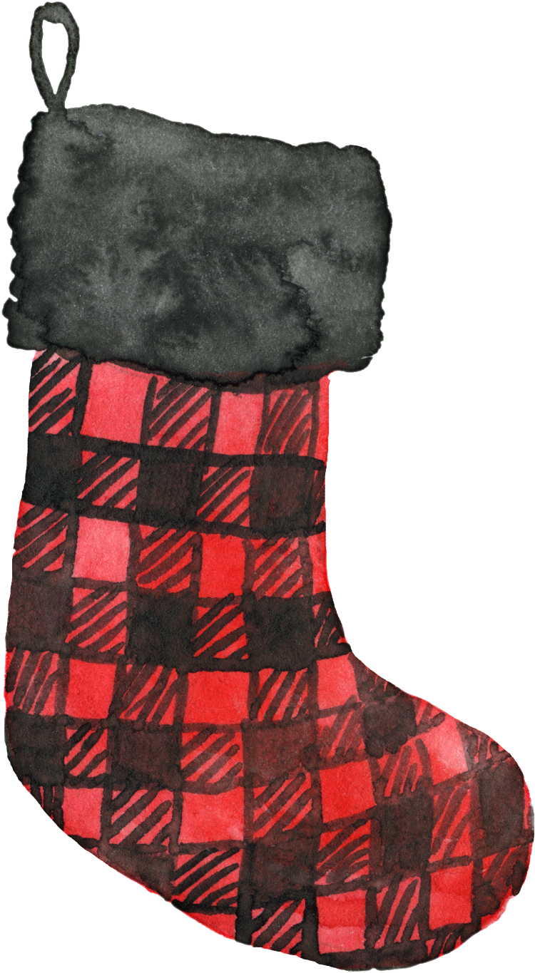 Hand Painted Plaid Christmas Socks Png Transparent - Christmas Stocking (1024x1453), Png Download