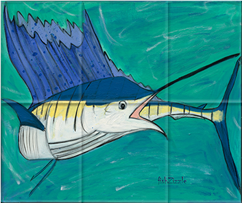 Blue Marlin Fish Tile Art - Marlin (470x398), Png Download